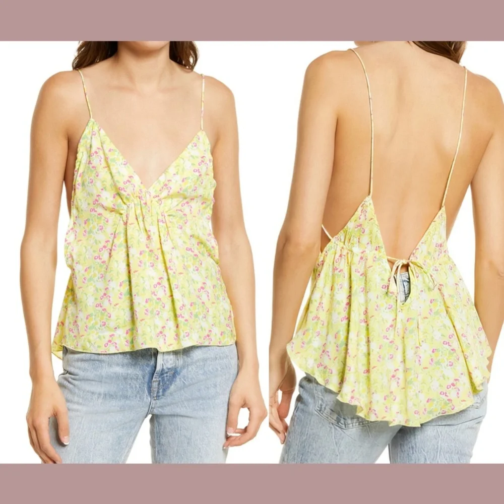 NWT $58 Free People [ Small ] Gardenia Printed Camisole in Lemon Floral‎
